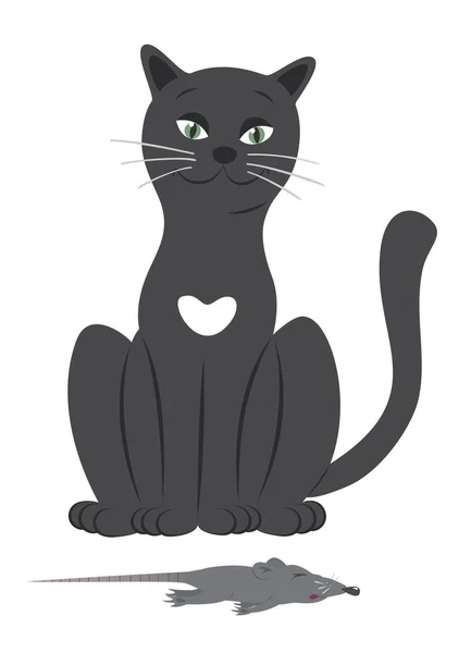 La imagen muestra un gato coger un ratón — Vector de stock