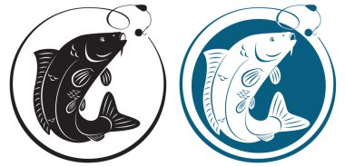The figure shows a fish with a hook clipart