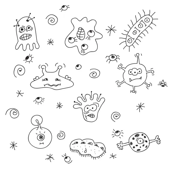 На рисунке показаны микробы и бактерии — стоковый вектор