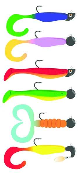 La figura muestra el pescado de silicona para atrapar peces depredadores — Vector de stock