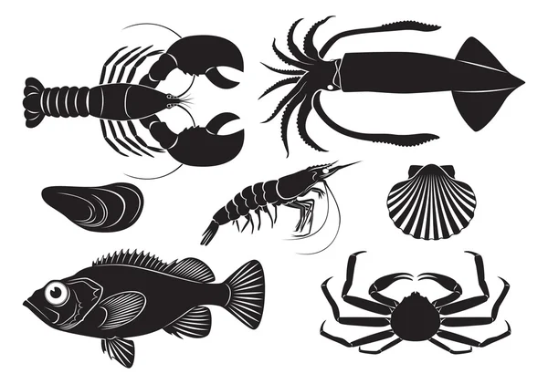 Digambarkan dalam Gambar Seafood - Stok Vektor