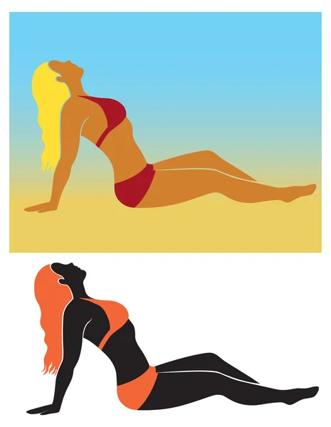 The figure shows the silhouette of a girl sunbathing — Stock Vector
