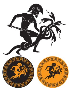 The figure shows Hercules and the Hydra monster clipart