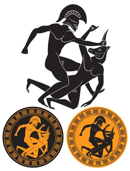 La figura mostra Ercole e il Minotauro — Vettoriale Stock