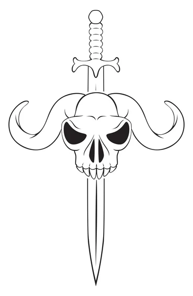 La figura muestra un cráneo con una espada — Vector de stock