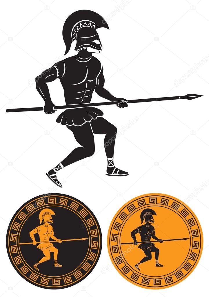 The picture shows a gladiator with a spear