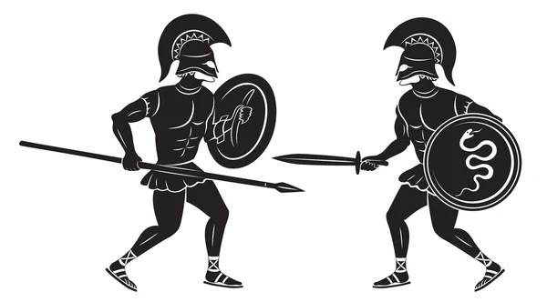 Illustratie van een gevecht tussen twee gladiatoren — Stockvector