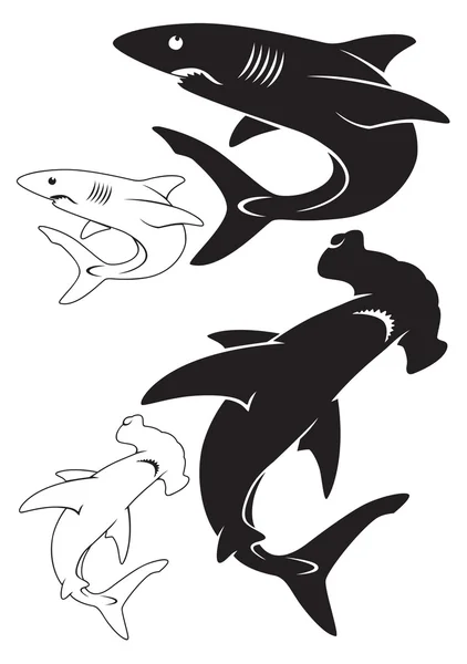 Ilustración de tiburones blancos y negros — Archivo Imágenes Vectoriales