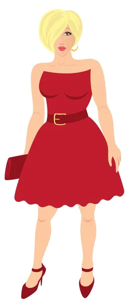 Illustrazione di donna in abito rosso — Vettoriale Stock