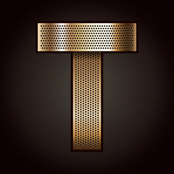 Letter metal gold ribbon - T — Stock Vector