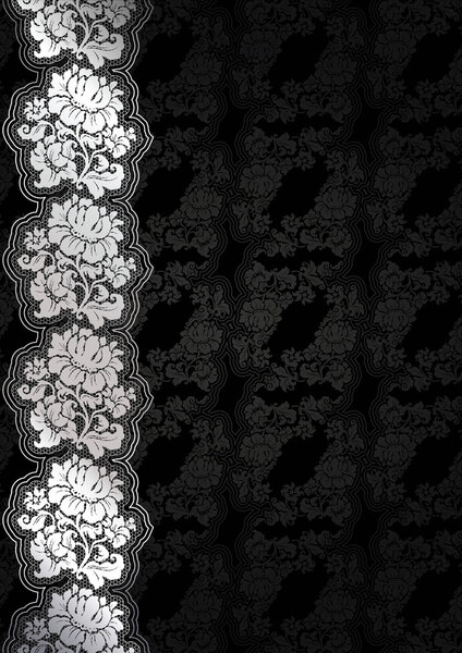 Silver flower background with lace, dark template