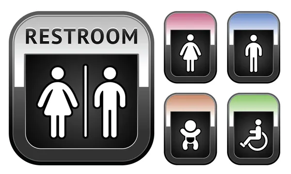 Symbole des toilettes, bouton métallique — Image vectorielle