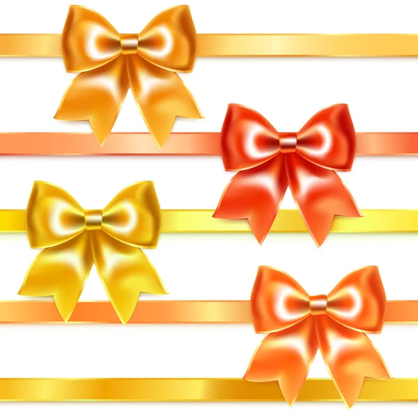 Golden and bronze bows of silk ribbon — Stock Vector
