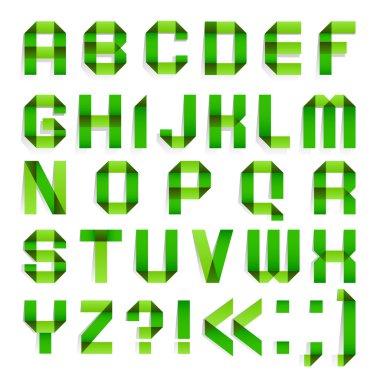 Alphabet folded paper - Green letters. clipart