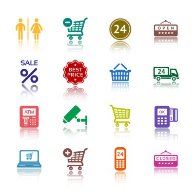 Pictogram süpermarket hizmetlerini, alışveriş rengi simgelerini ayarla