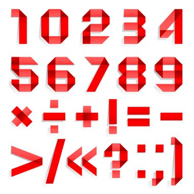 Renkli kağıttan katlanmış yazı tipi - Arapça rakamlar, kırmızı