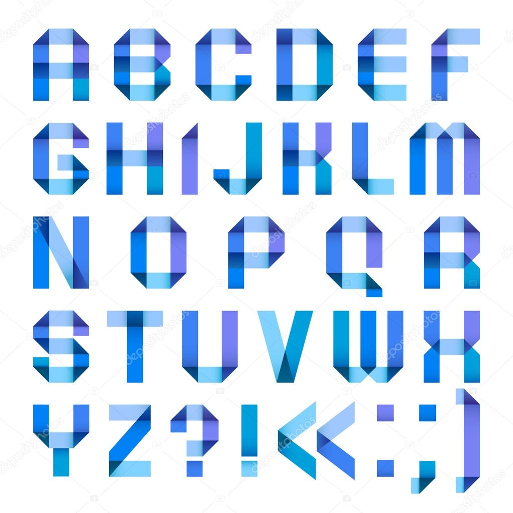 Spectral letters folded of paper ribbon-blue