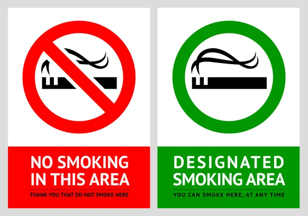 Etiketten für Rauchverbot und Raucherbereich - Set 2 — Stockvektor