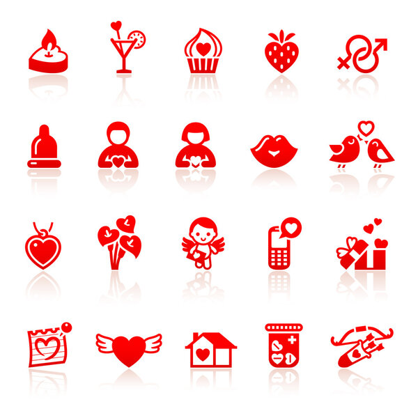 Set valentine's day red icons with hearts