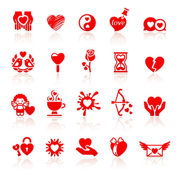 Set valentine's day red icons, love romantic symbols