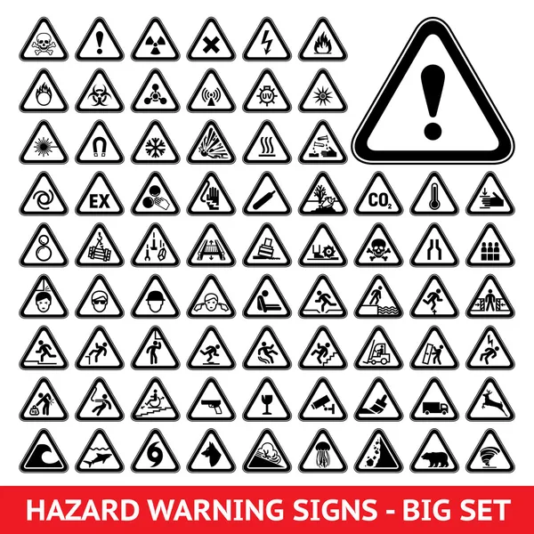 Trekantiga varning varningssymboler. stor uppsättning — Stock vektor