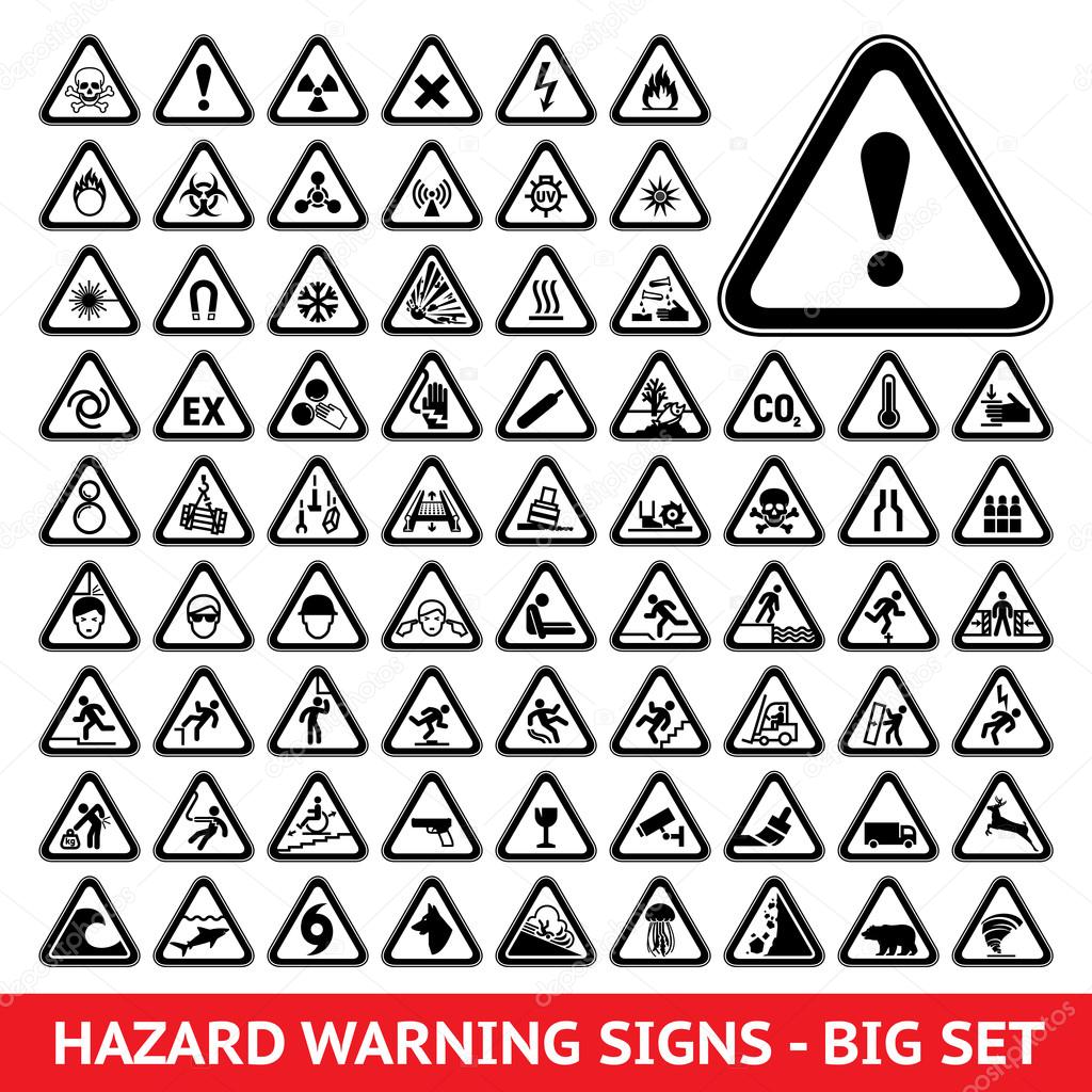 Triangular Warning Hazard Symbols. Big set