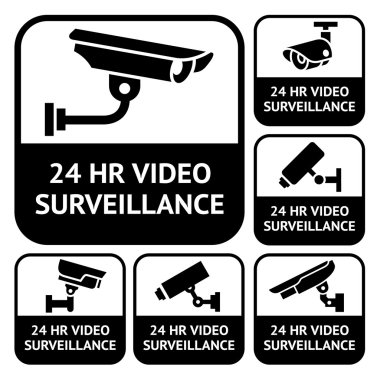 CCTV etiketleri. video gözetimi, vektör çizim sembolleri ayarla