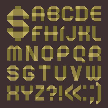Font from greenish scotch tape - Roman alphabet clipart