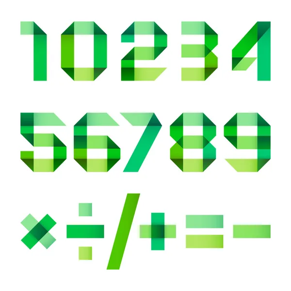 Letras espectrales dobladas de cinta verde de papel - Números arábigos — Vector de stock