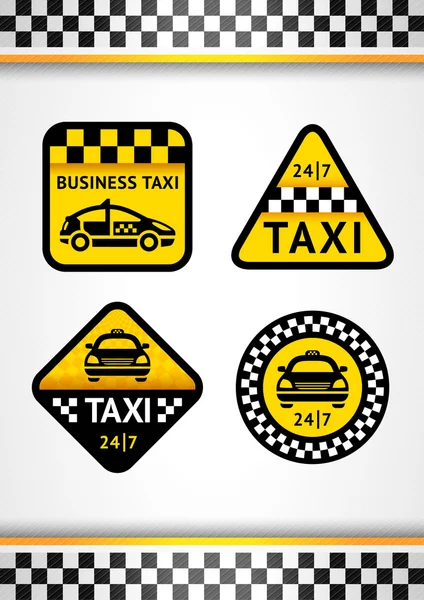 Fondo de carreras vertical y Taxi - conjunto de pegatinas retro — Vector de stock