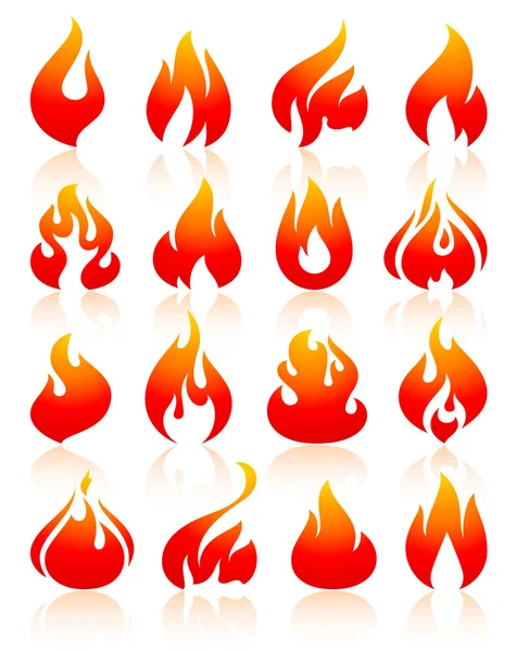 Fuego llamas redish, establecer iconos — Vector de stock