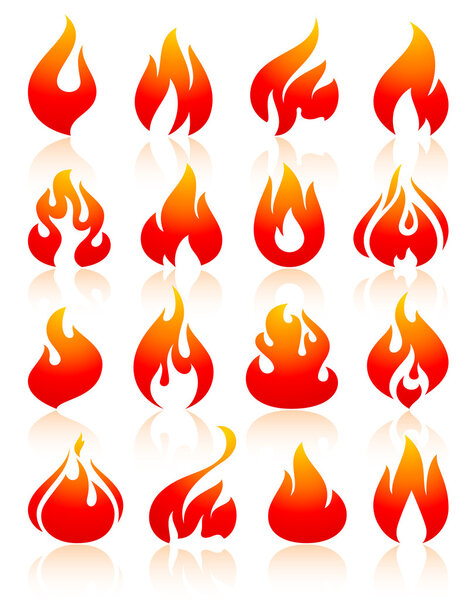 Fire flames redish, set icons