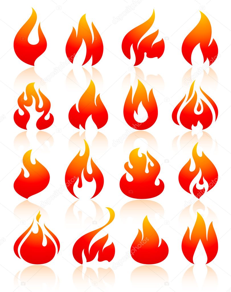 Fire flames redish, set icons