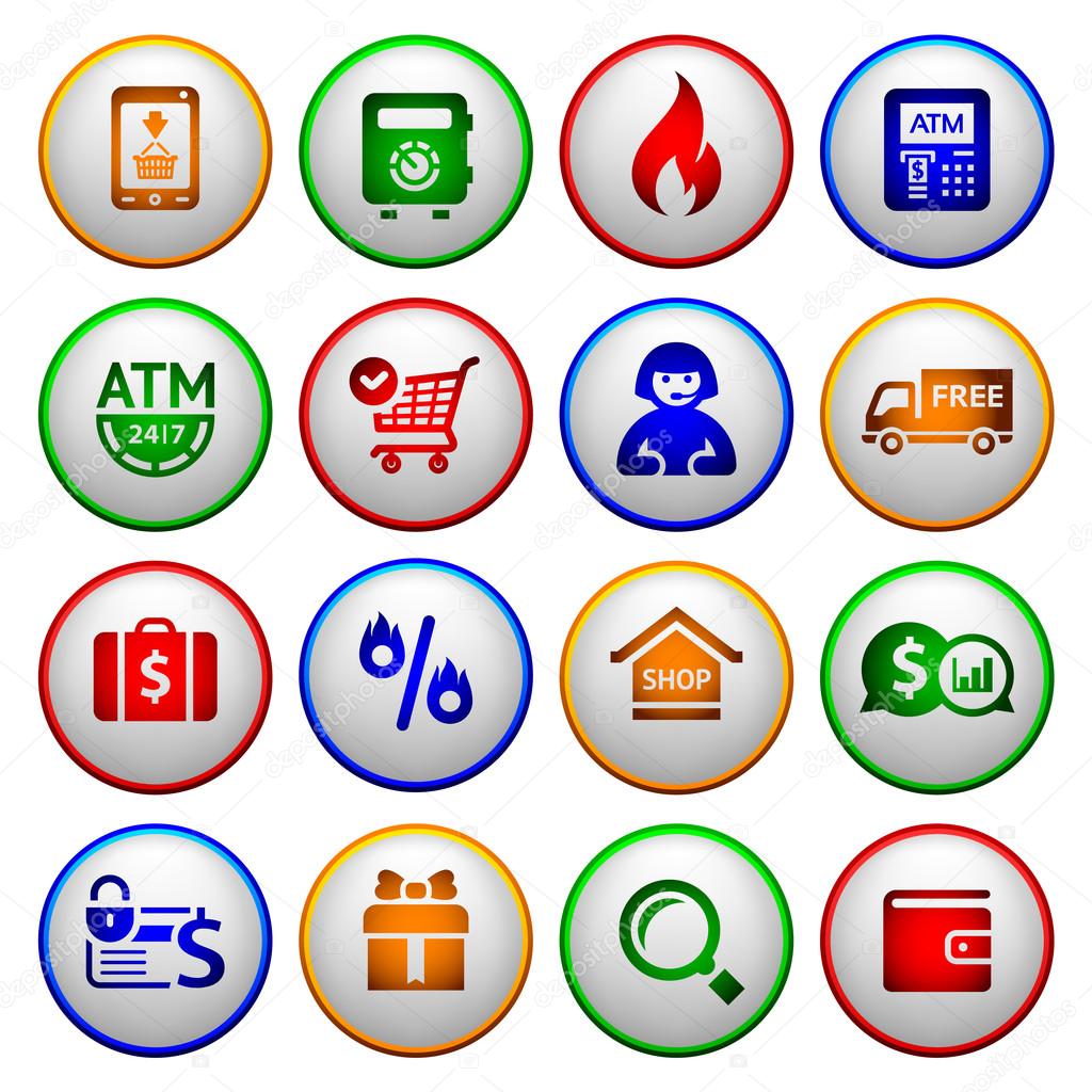 Shopping Icons. Colorful round buttons