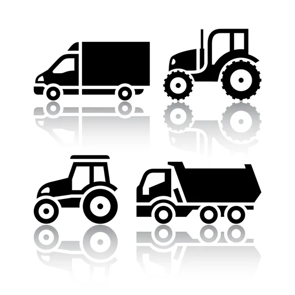 Conjunto de iconos de transporte - Tractor y volquete — Vector de stock