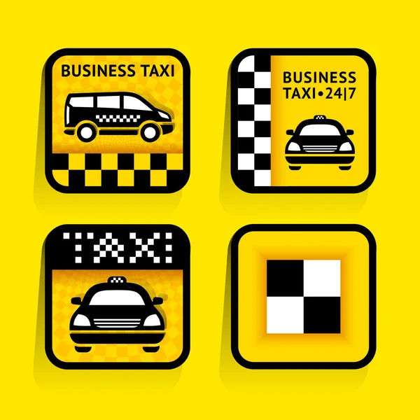 Taxi - uppsättning etiketter torget på gul bakgrund — Stock vektor
