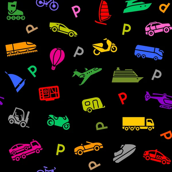 Sömlös bakgrund, transport färgade ikoner — Stock vektor