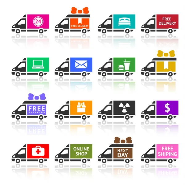 Set of Cargo trucks colored icons — Stock Vector