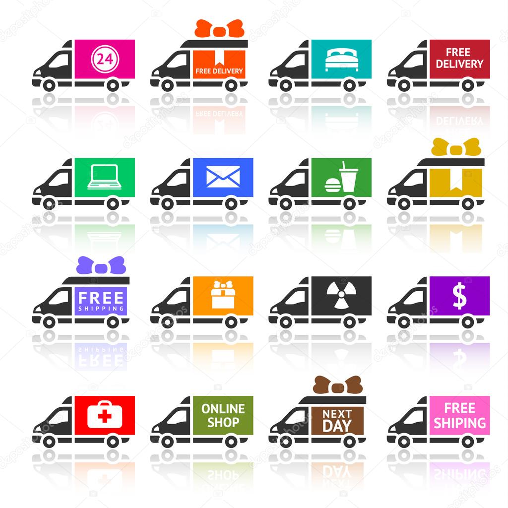 Set of Cargo trucks colored icons