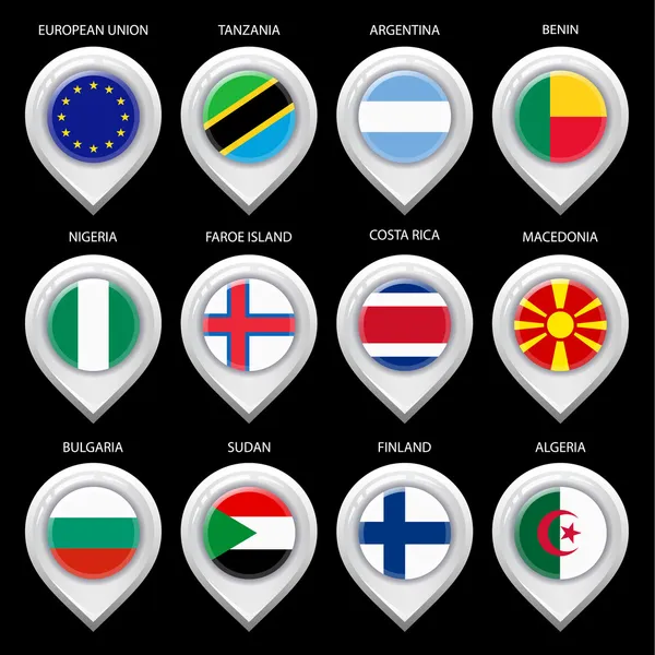 Mappa marcatore con flag-set secondo — Vettoriale Stock