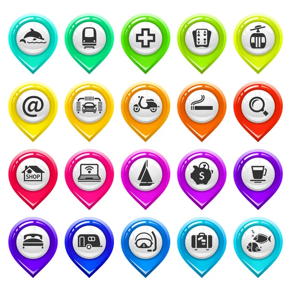 Map marker with icons-set four — Stock Vector