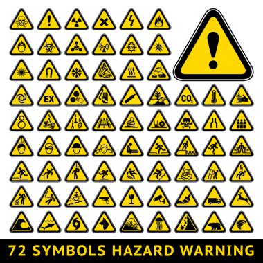 Картина, постер, плакат, фотообои "символы опасности треугольного предупреждения. большой жёлтый набор
", артикул 25898675