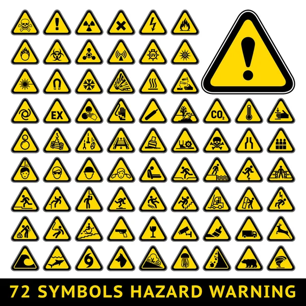 Driehoekige waarschuwing gevaarsymbolen. grote gele reeks Vectorbeelden
