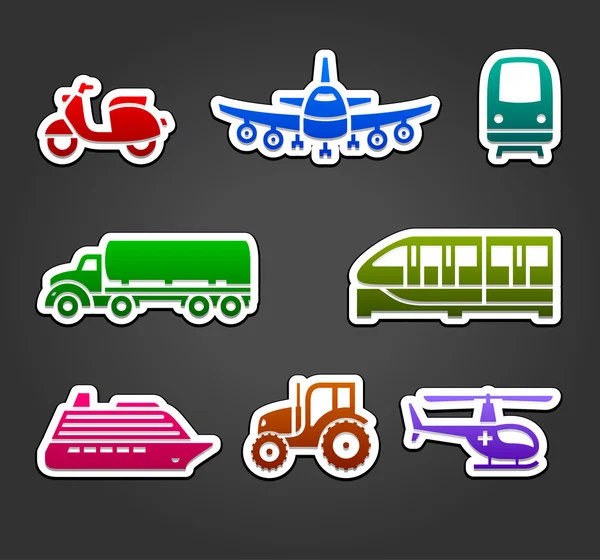 Conjunto de adesivos pegajosos, símbolos de cor de transporte — Vetor de Stock