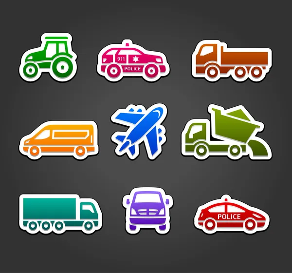 Set of sticky stickers, transport color icons — Stock Vector