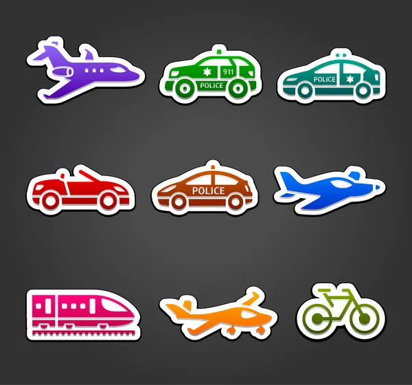 Conjunto de adesivos pegajosos, pictogramas de cor de transporte — Vetor de Stock
