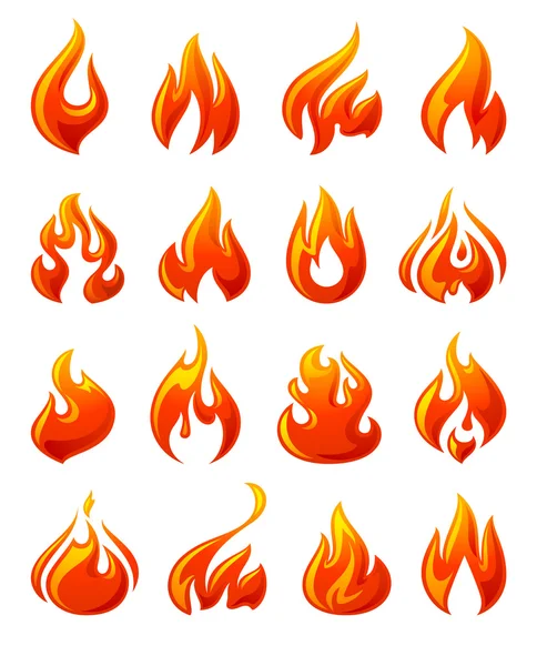 Llamas de fuego, set 3d iconos rojos — Archivo Imágenes Vectoriales