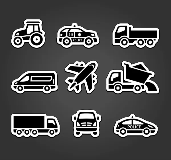 Conjunto de adesivos pegajosos, ícones de transporte — Vetor de Stock