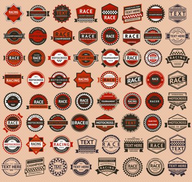Racing badges - vintage style, big set clipart