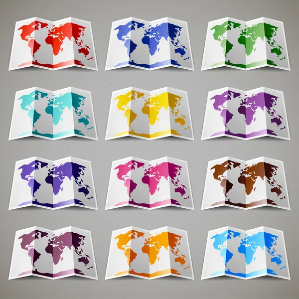 Ensemble de douze cartes colorées du monde — Image vectorielle